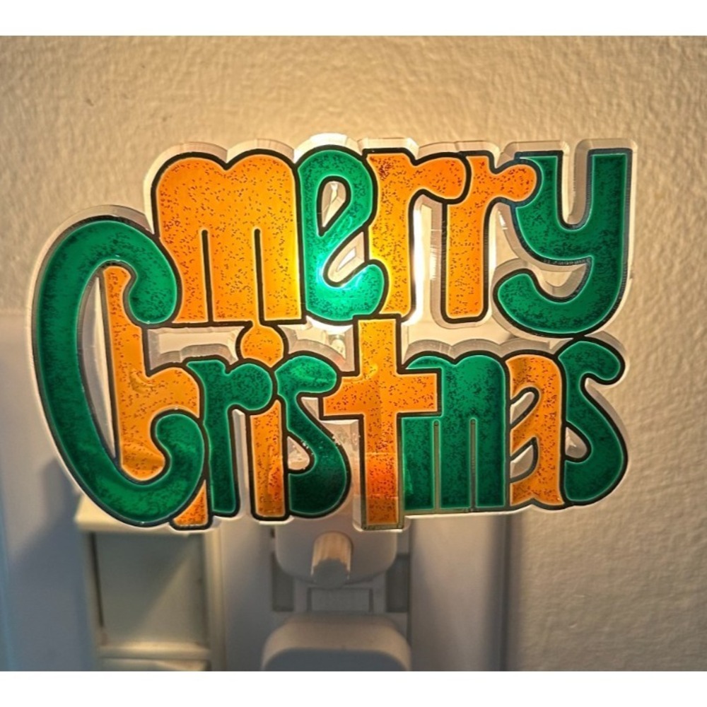 Vintage Make It And Bake It Stained Glass Decoration Merry‎ Christmas Nightlight